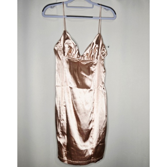 Salty Savvy Mini Dress L Rose Gold Satin Slip Spaghetti Strap Lingerie - Picture 1 of 6
